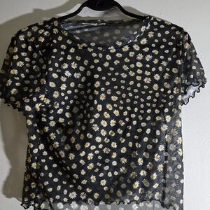 Gaze Black Daisy Mesh Crop Top